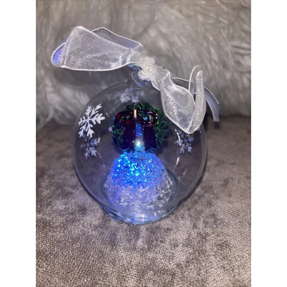 Wreath on Bell Christmas Ornament Glass Globe LED Light